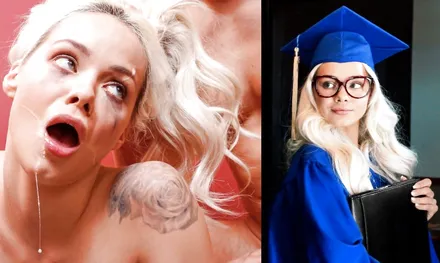 Милая студентка-блондинка занимается жестким сексом со спермой в рот